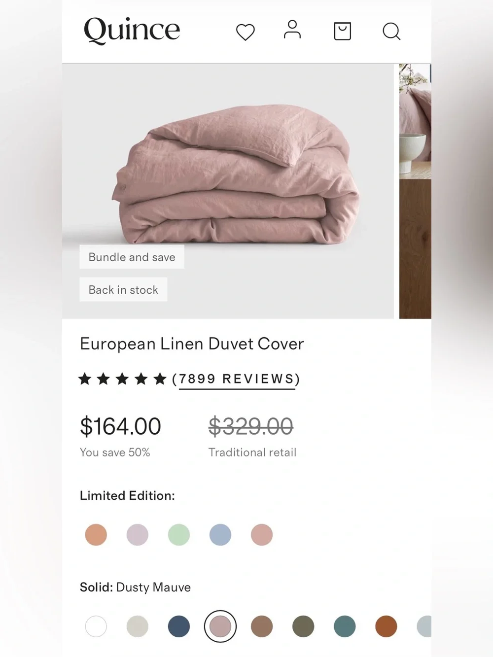 NWOT Quince European Linen 1 Piece Duvet Cover, Full/Queen (Dusty Mauve)